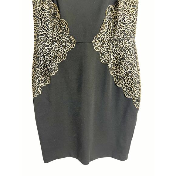 Erin by Erin Fetherston Shelby Black Gold Appliqué Sheath Cocktail Dress Size 4 - Picture 9 of 10